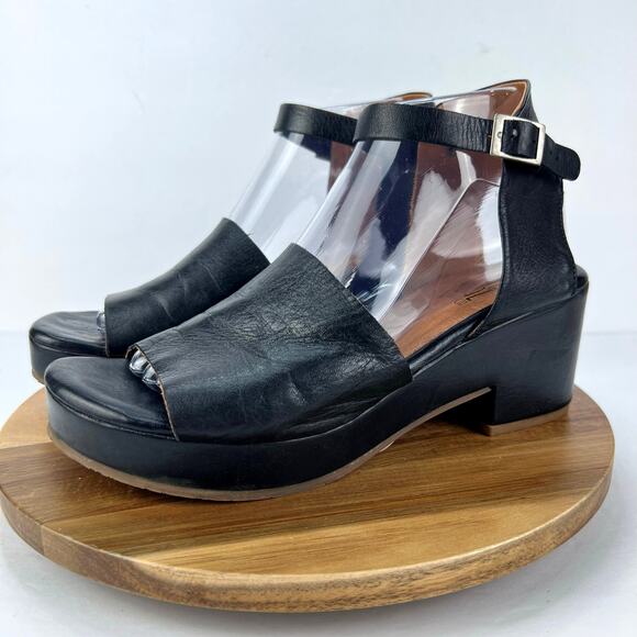 Miz Mooz Gia 39 Black Chunky Platform Ankle Strap Soft Leather Sandal Heel Boho - Picture 4 of 12